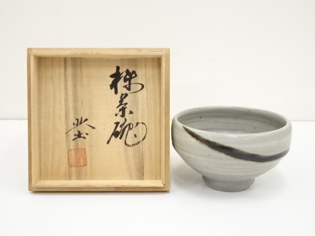 JAPANESE TEA CEREMONY / CHAWAN(TEA BOWL) / MASHIKO WARE / BRUSH MARKS